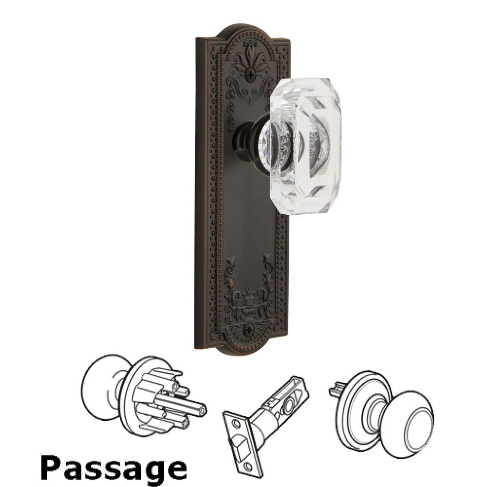 Parthenon - Passage Knob with Baguette Clear Crystal Knob in Timeless Bronze