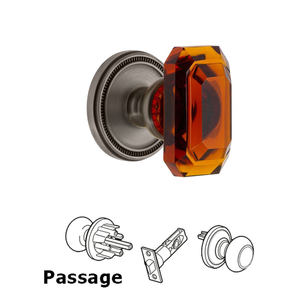 Soleil - Passage Knob with Baguette Amber Crystal Knob in Antique Pewter