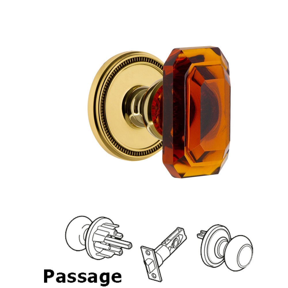 Soleil - Passage Knob with Baguette Amber Crystal Knob in Lifetime Brass