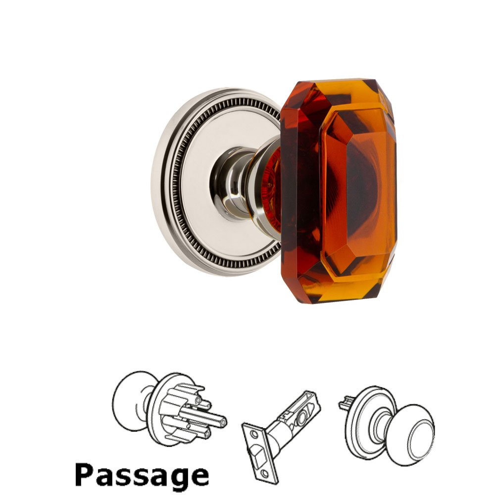 Soleil - Passage Knob with Baguette Amber Crystal Knob in Polished Nickel