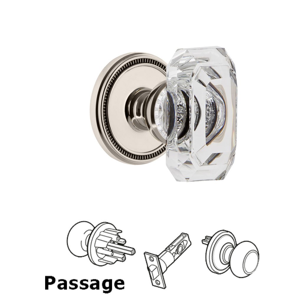 Soleil - Passage Knob with Baguette Clear Crystal Knob in Polished Nickel