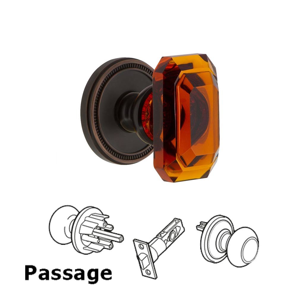 Soleil - Passage Knob with Baguette Amber Crystal Knob in Timeless Bronze