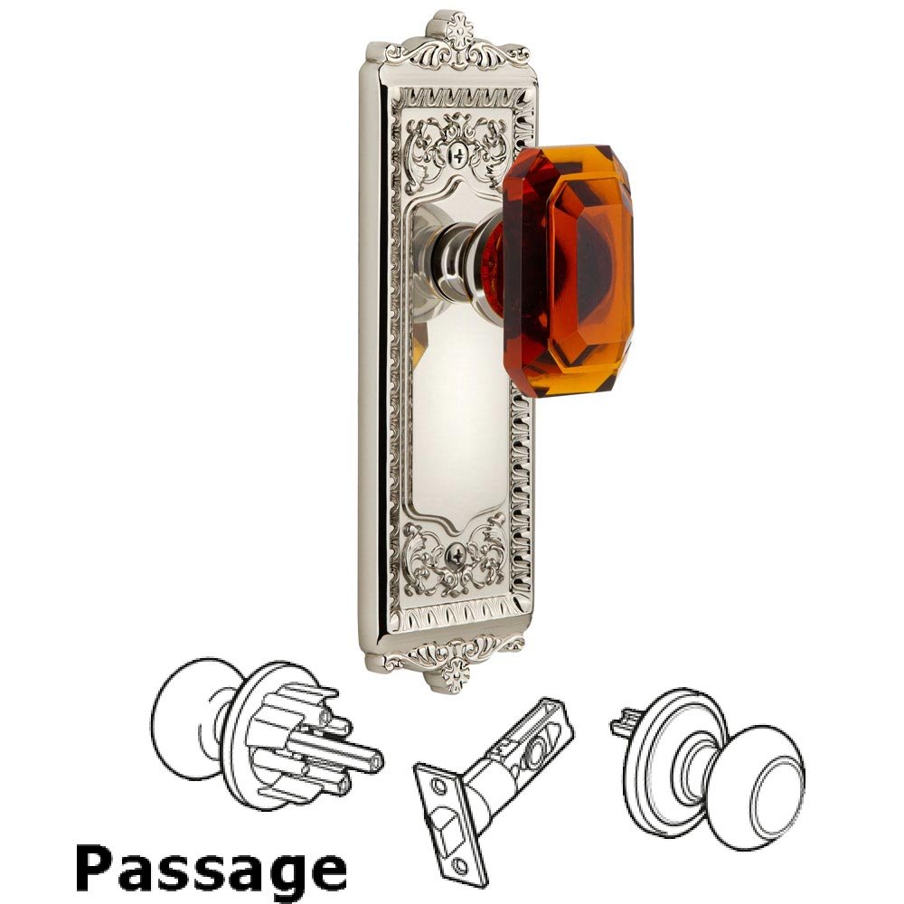 Windsor - Passage Knob with Baguette Amber Crystal Knob in Polished Nickel