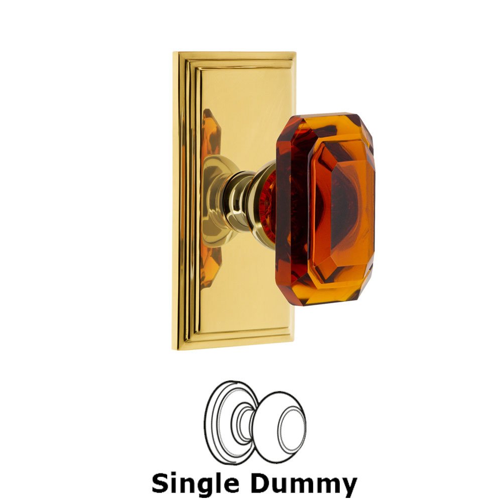 Carre - Dummy Knob with Baguette Amber Crystal Knob in Polished Brass