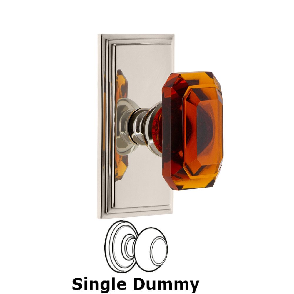 Carre - Dummy Knob with Baguette Amber Crystal Knob in Polished Nickel