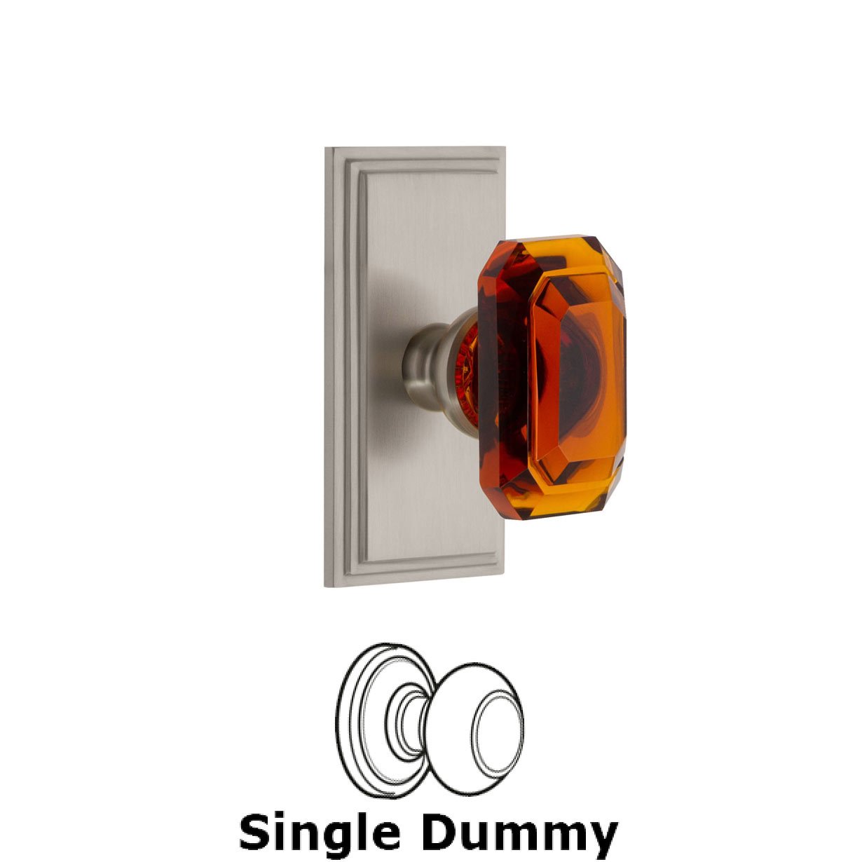 Carre - Dummy Knob with Baguette Amber Crystal Knob in Satin Nickel