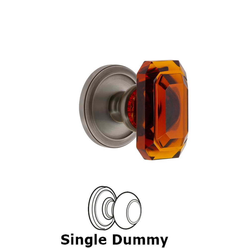 Circulaire - Dummy Knob with Baguette Amber Crystal Knob in Antique Pewter