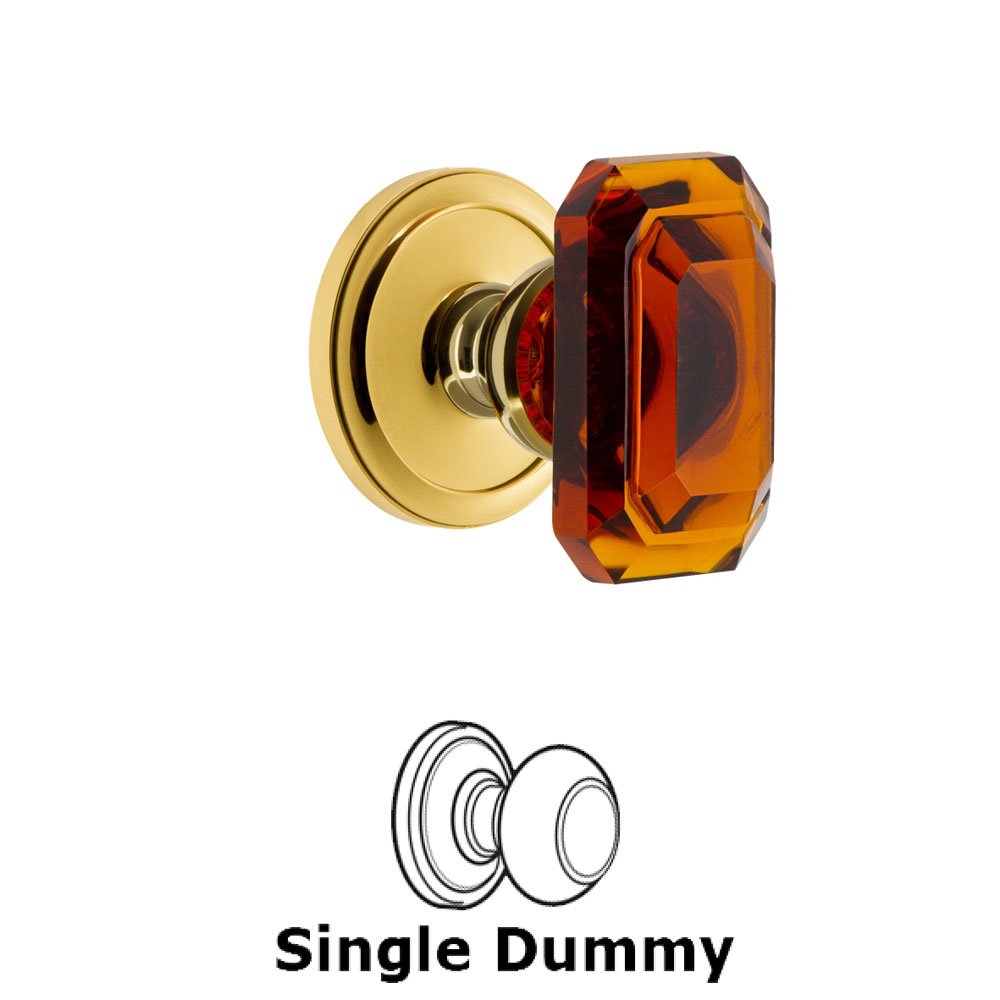 Circulaire - Dummy Knob with Baguette Amber Crystal Knob in Polished Brass