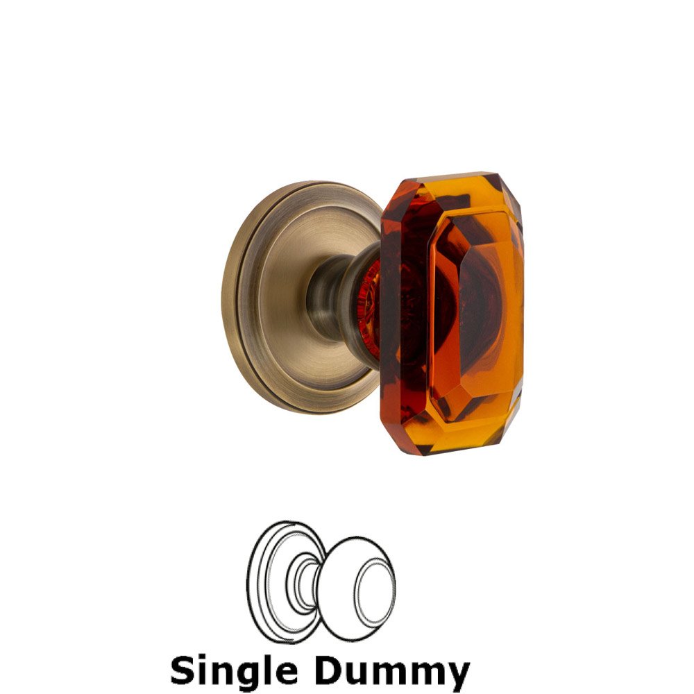 Circulaire - Dummy Knob with Baguette Amber Crystal Knob in Vintage Brass