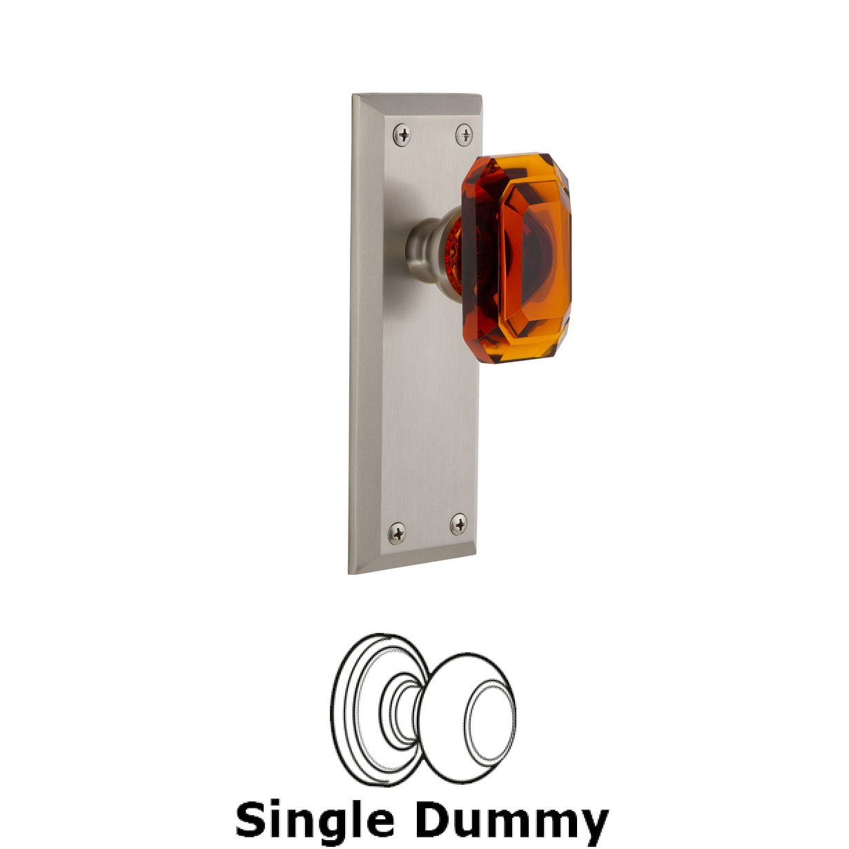 Fifth Avenue - Dummy Knob with Baguette Amber Crystal Knob in Satin Nickel