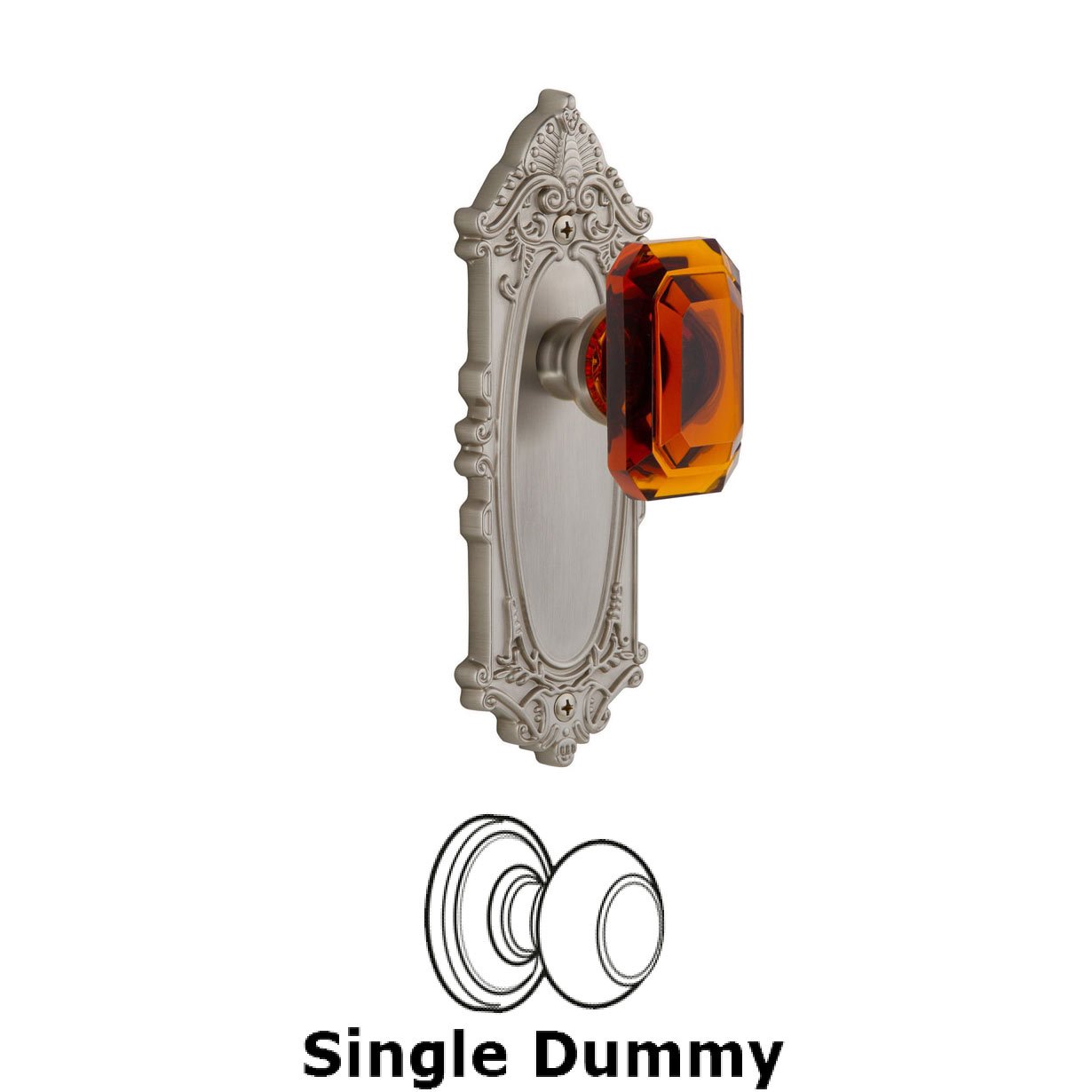 Grande Victorian - Dummy Knob with Baguette Amber Crystal Knob in Satin Nickel