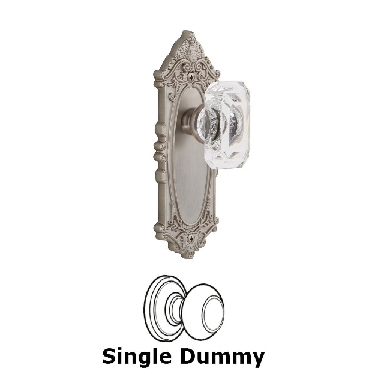 Grande Victorian - Dummy Knob with Baguette Clear Crystal Knob in Satin Nickel