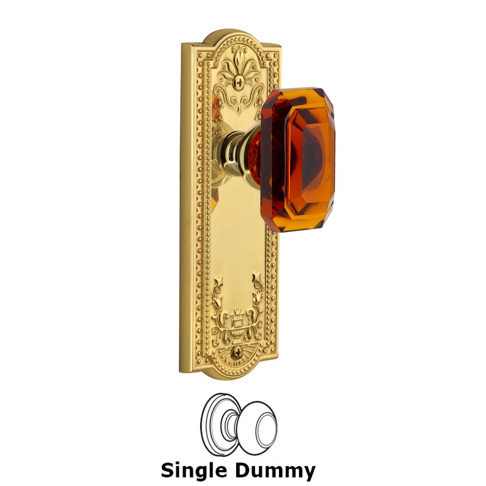Parthenon - Dummy Knob with Baguette Amber Crystal Knob in Polished Brass