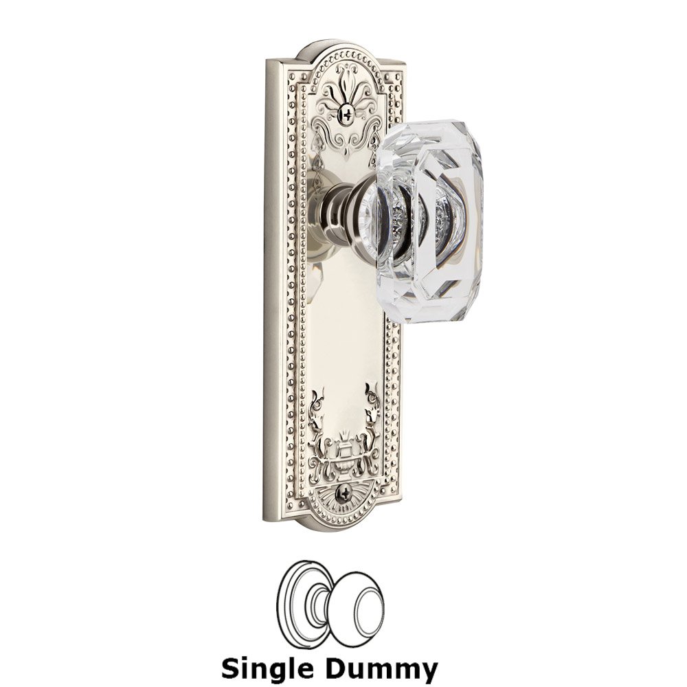 Parthenon - Dummy Knob with Baguette Clear Crystal Knob in Polished Nickel