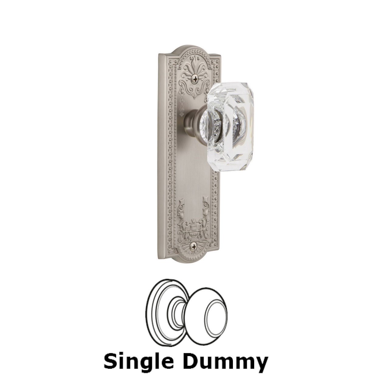Parthenon - Dummy Knob with Baguette Clear Crystal Knob in Satin Nickel