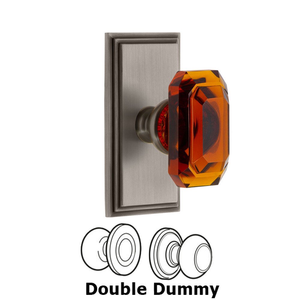 Carre - Double Dummy Knob with Baguette Amber Crystal Knob in Antique Pewter