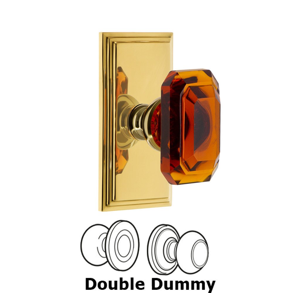 Carre - Double Dummy Knob with Baguette Amber Crystal Knob in Lifetime Brass