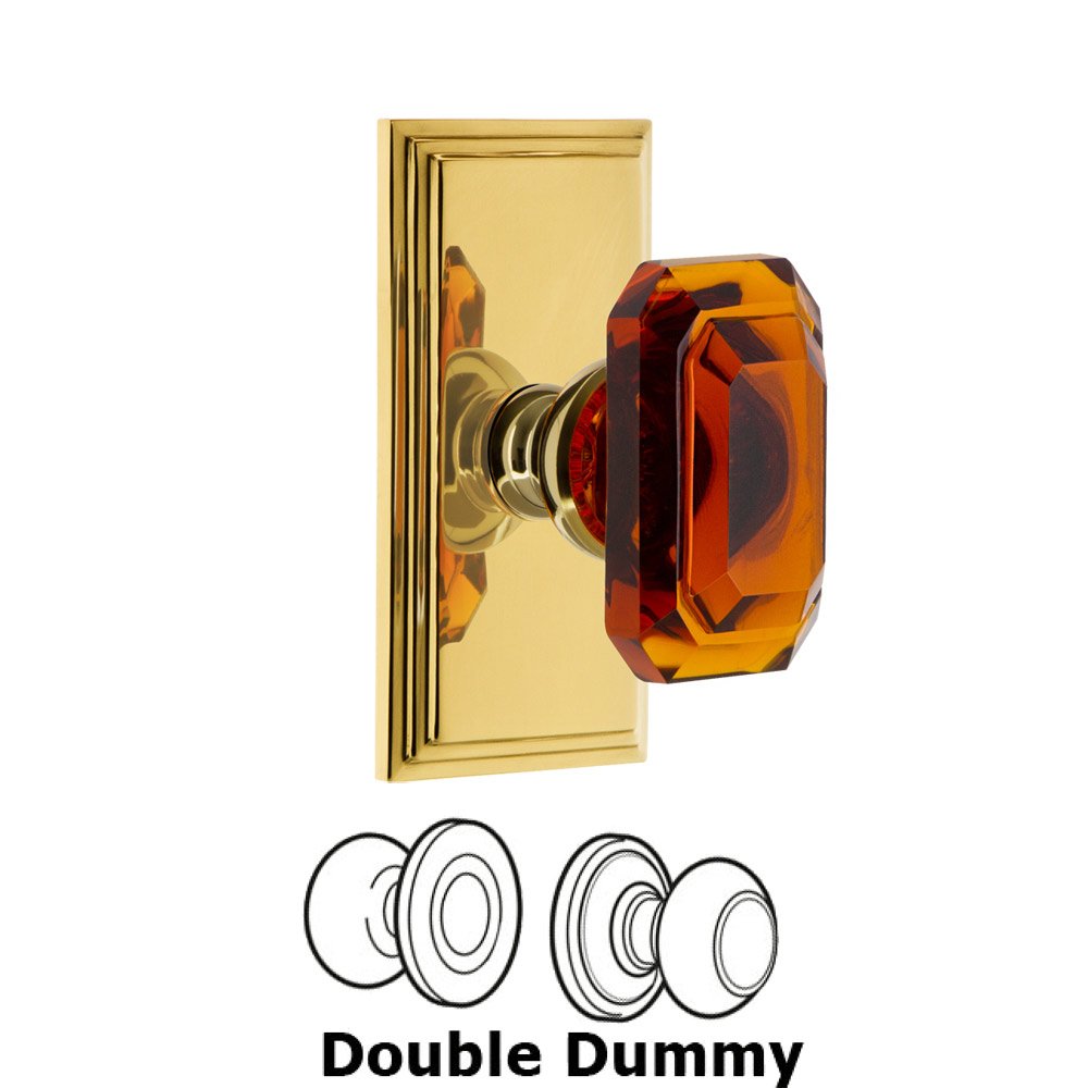 Carre - Double Dummy Knob with Baguette Amber Crystal Knob in Polished Brass