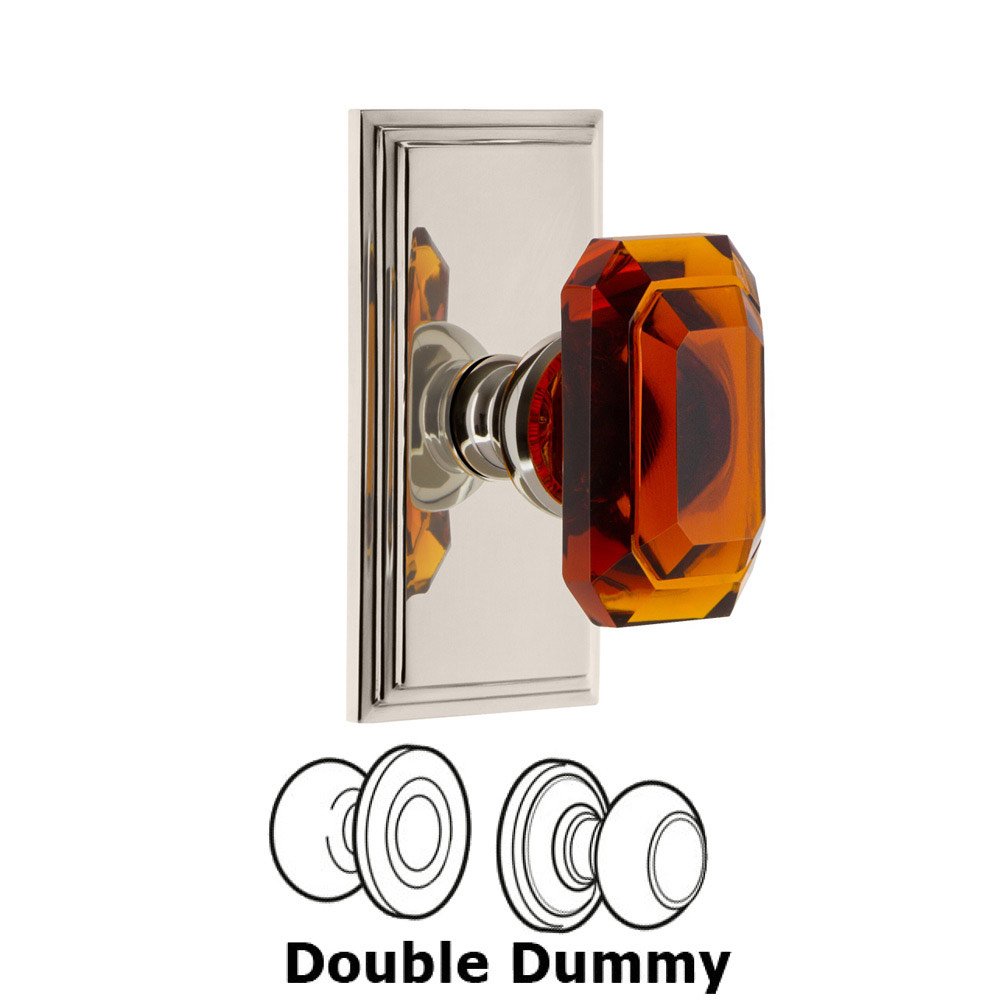 Carre - Double Dummy Knob with Baguette Amber Crystal Knob in Polished Nickel