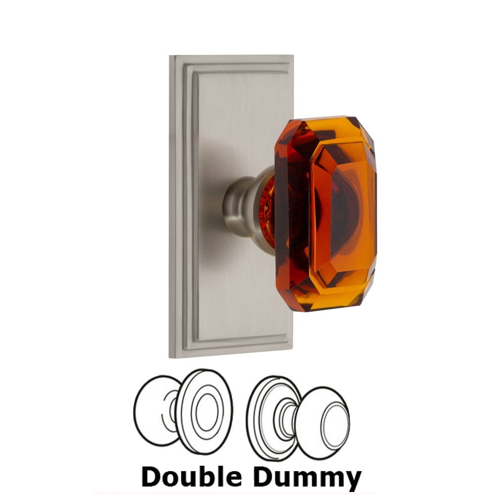 Carre - Double Dummy Knob with Baguette Amber Crystal Knob in Satin Nickel