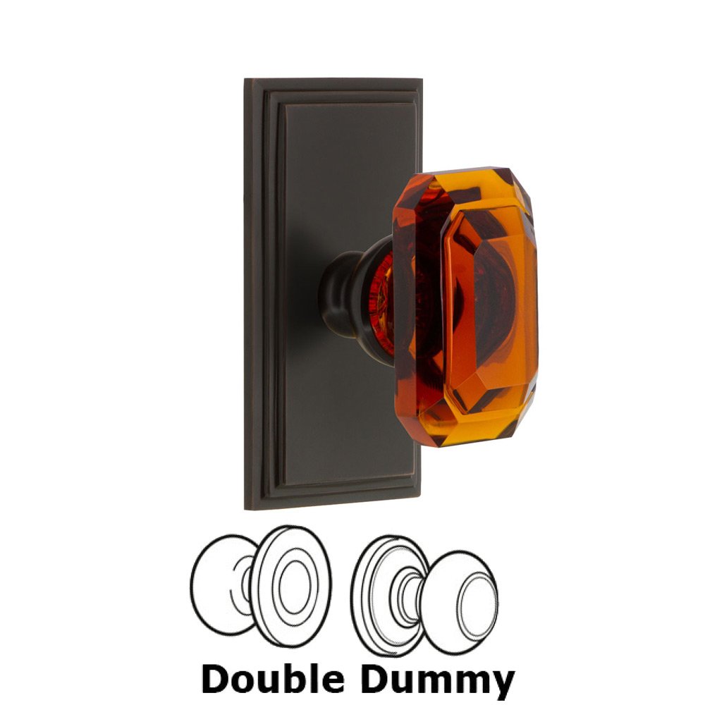 Carre - Double Dummy Knob with Baguette Amber Crystal Knob in Timeless Bronze