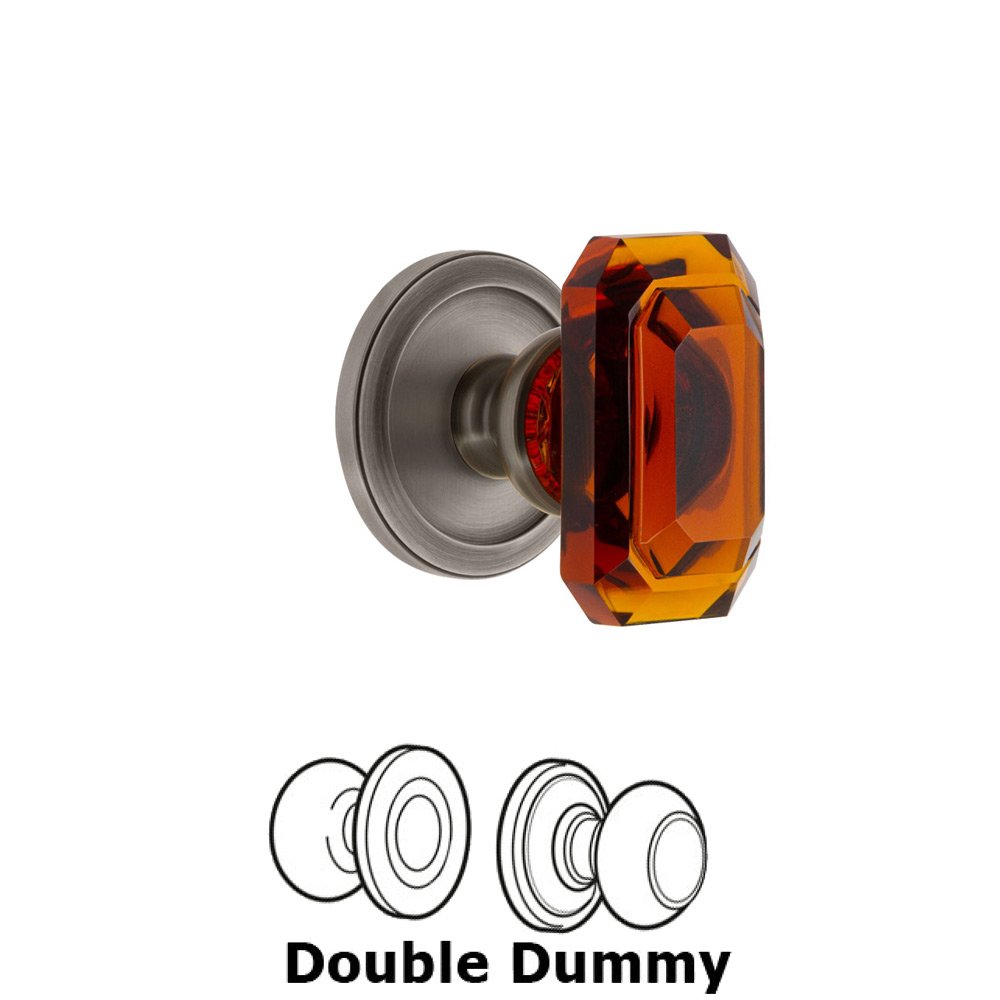 Circulaire - Double Dummy Knob with Baguette Amber Crystal Knob in Antique Pewter