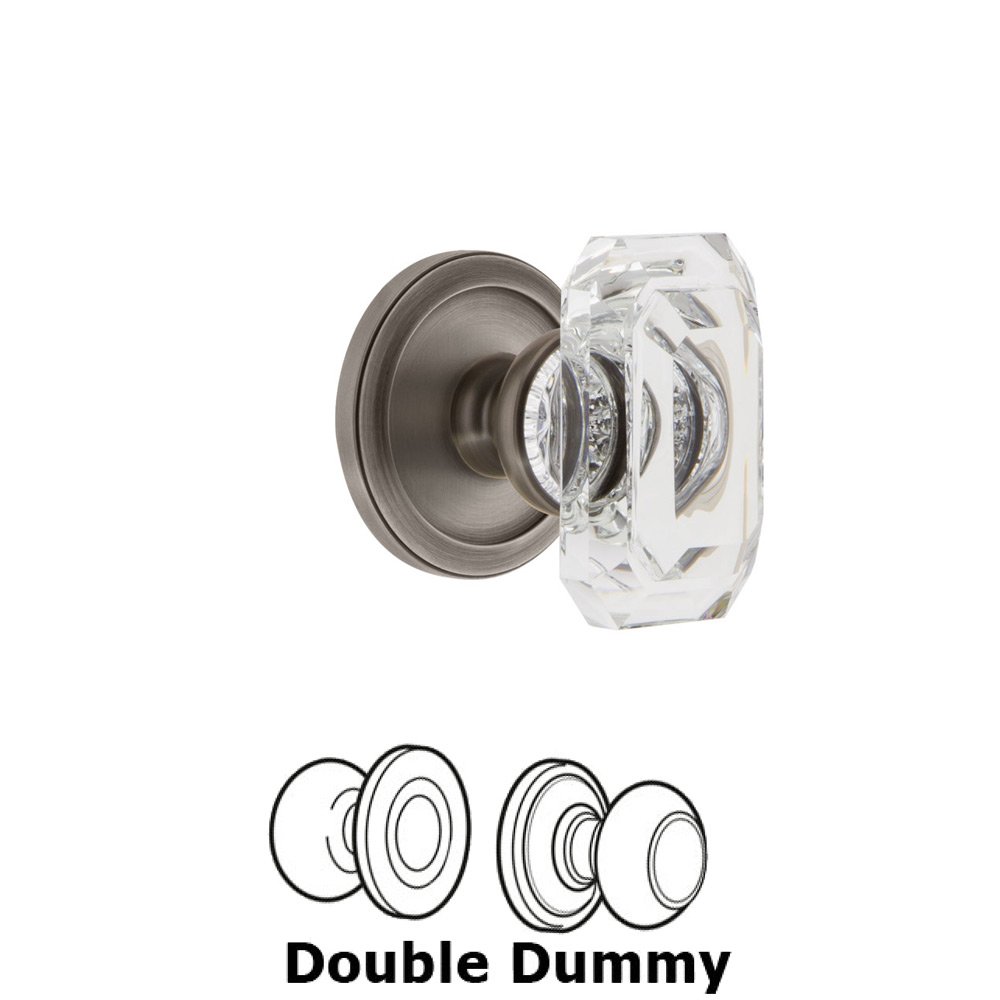 Circulaire - Double Dummy Knob with Baguette Clear Crystal Knob in Antique Pewter