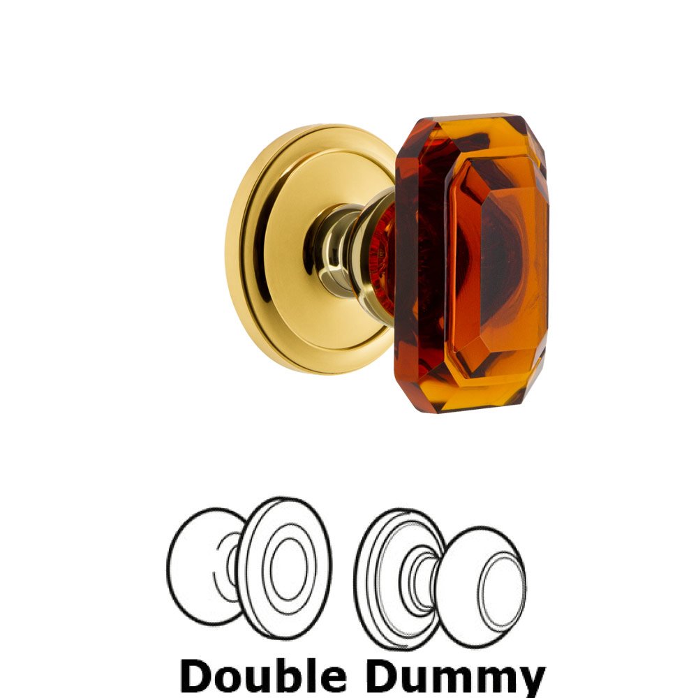 Circulaire - Double Dummy Knob with Baguette Amber Crystal Knob in Polished Brass