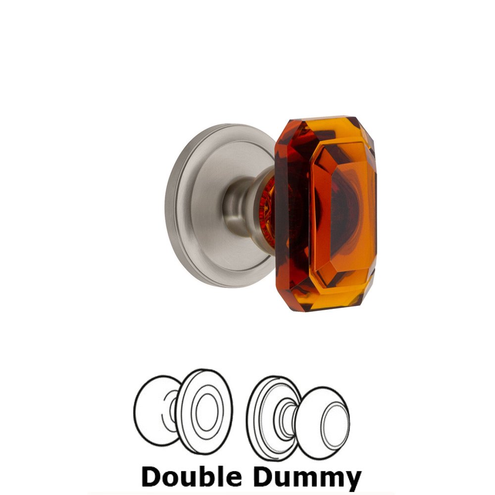 Circulaire - Double Dummy Knob with Baguette Amber Crystal Knob in Satin Nickel