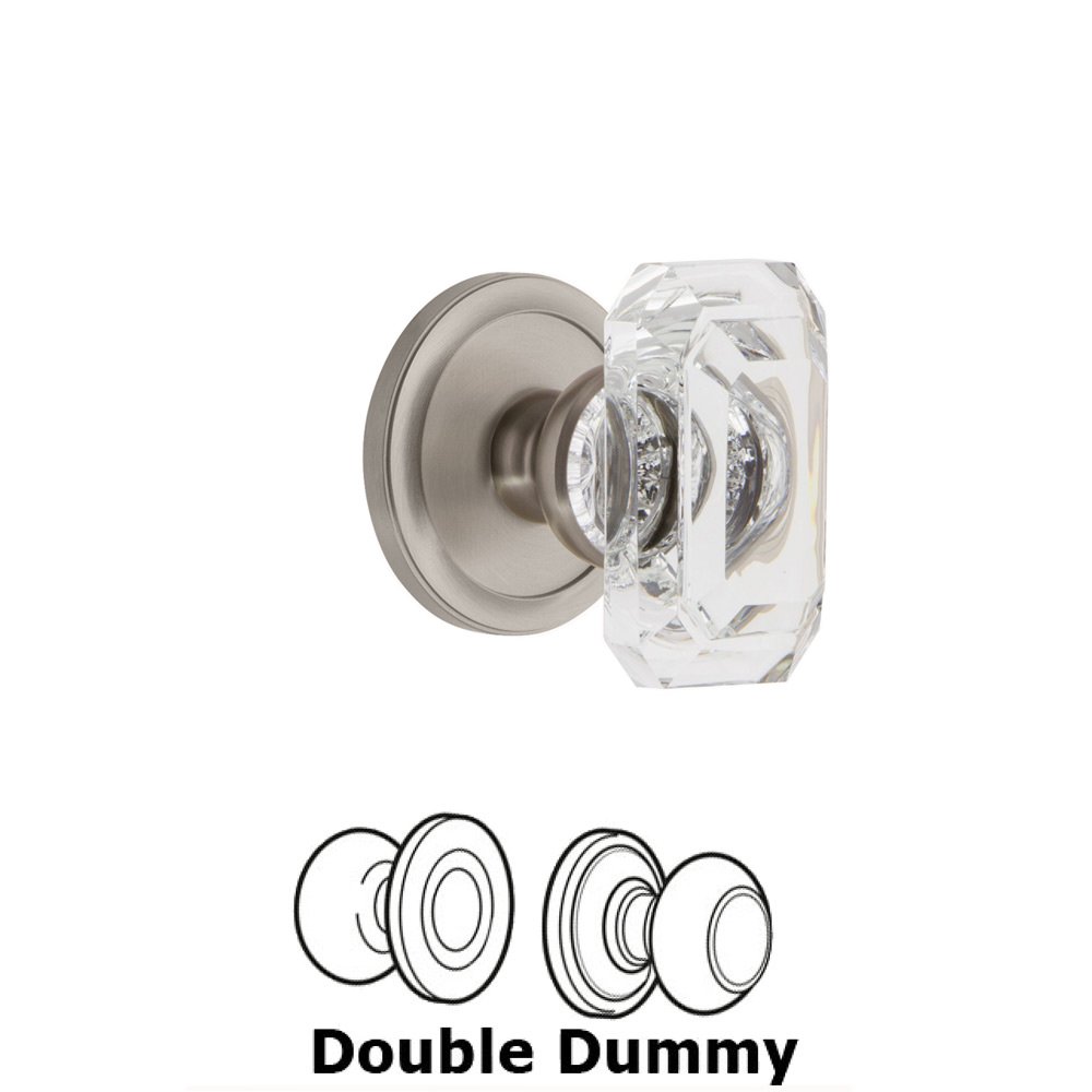 Circulaire - Double Dummy Knob with Baguette Clear Crystal Knob in Satin Nickel