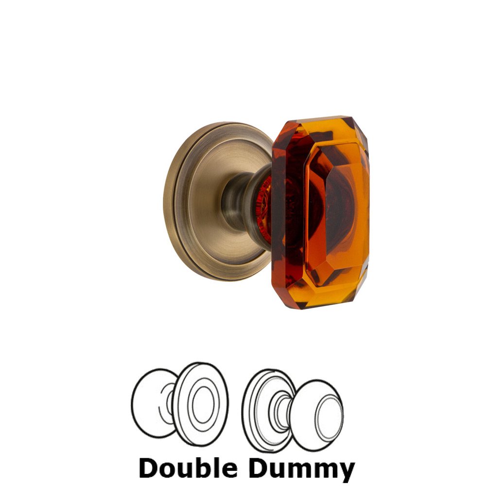 Circulaire - Double Dummy Knob with Baguette Amber Crystal Knob in Vintage Brass