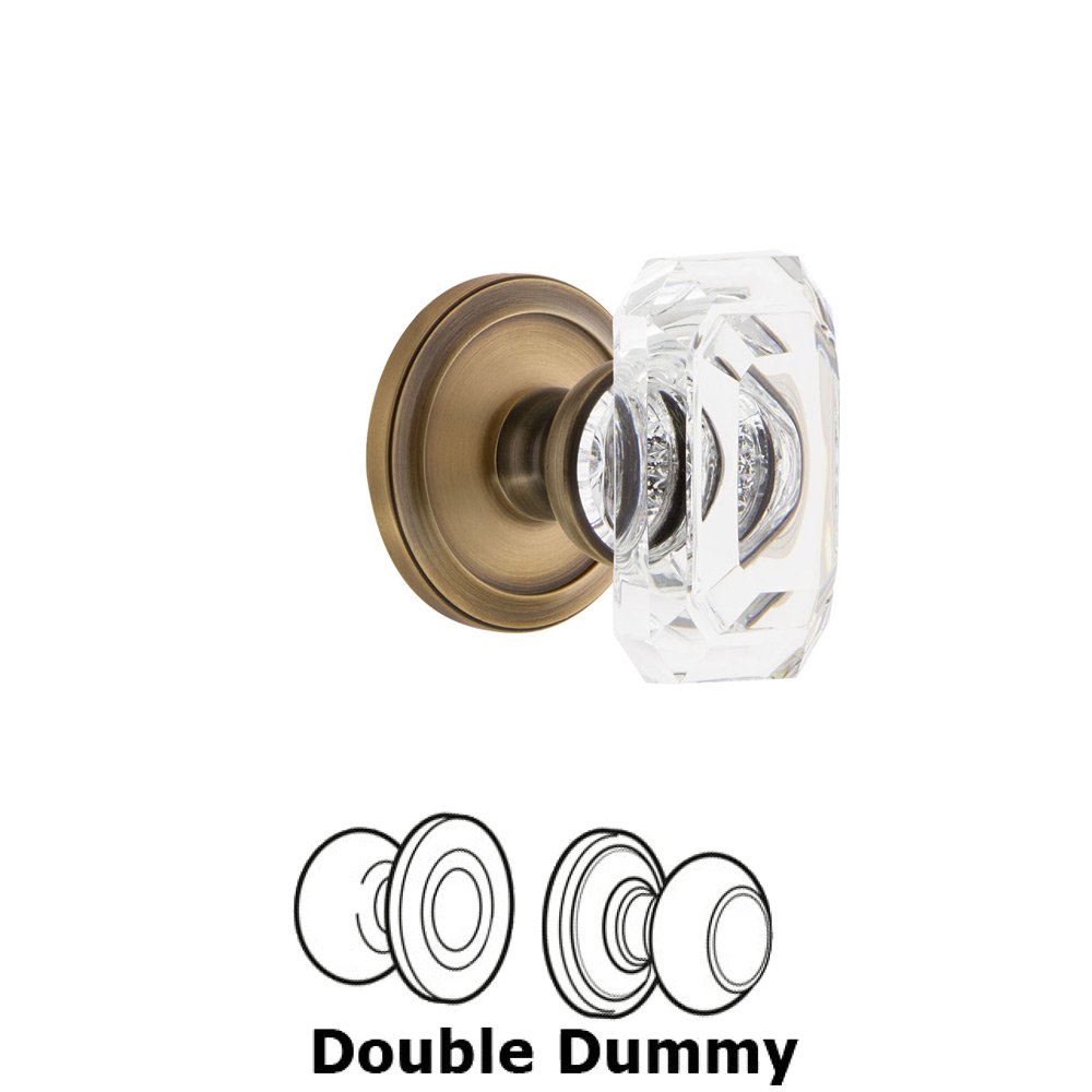 Circulaire - Double Dummy Knob with Baguette Clear Crystal Knob in Vintage Brass