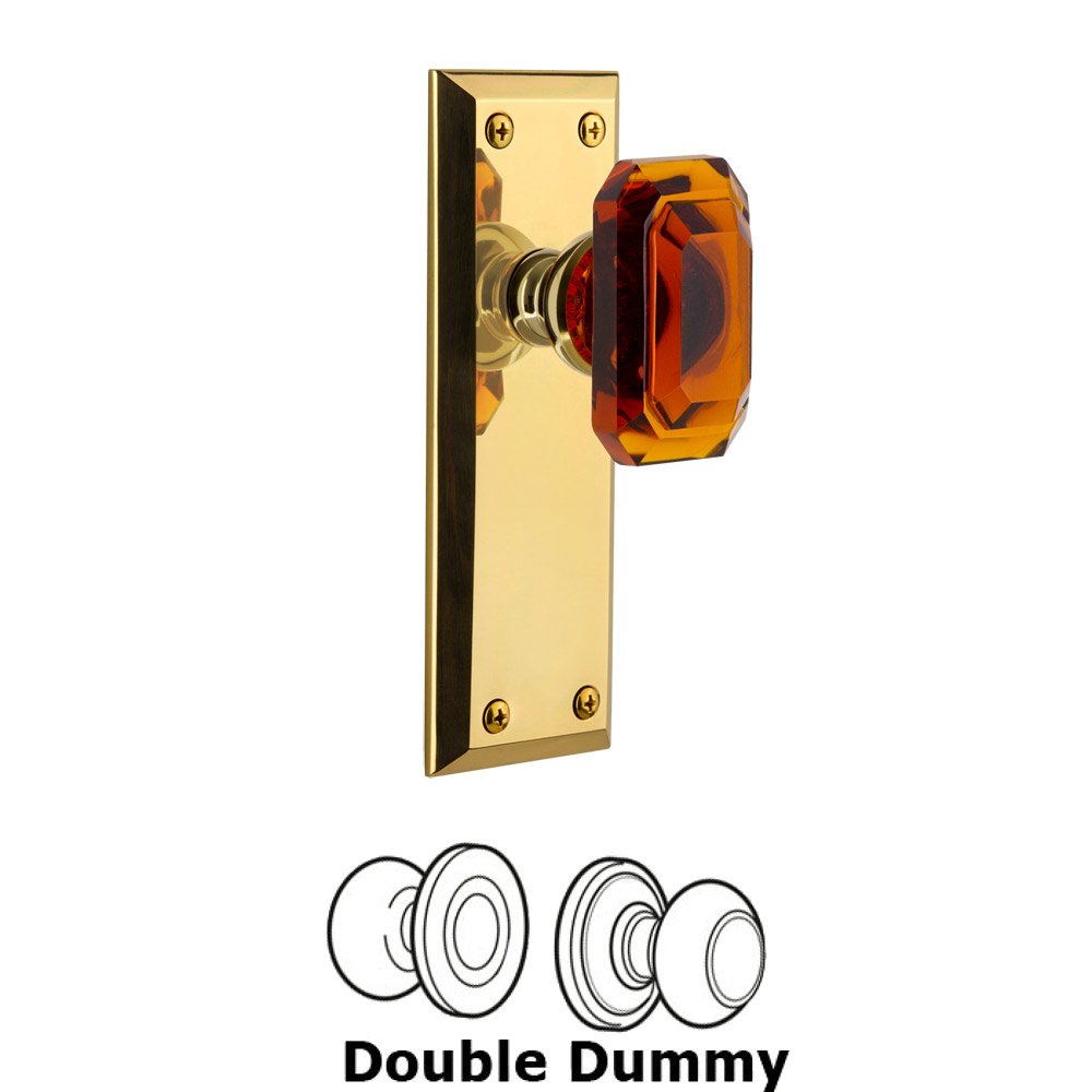 Fifth Avenue - Double Dummy Knob with Baguette Amber Crystal Knob in Lifetime Brass