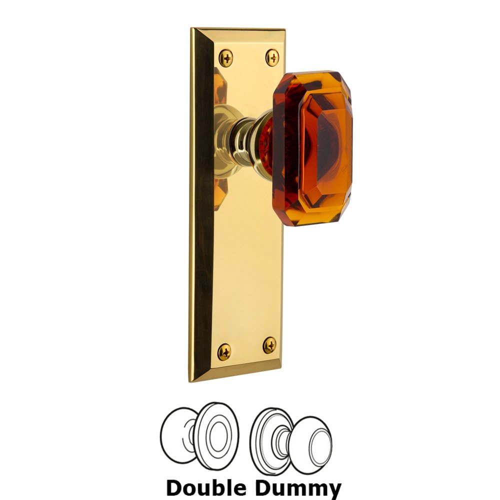 Fifth Avenue - Double Dummy Knob with Baguette Amber Crystal Knob in Polished Brass