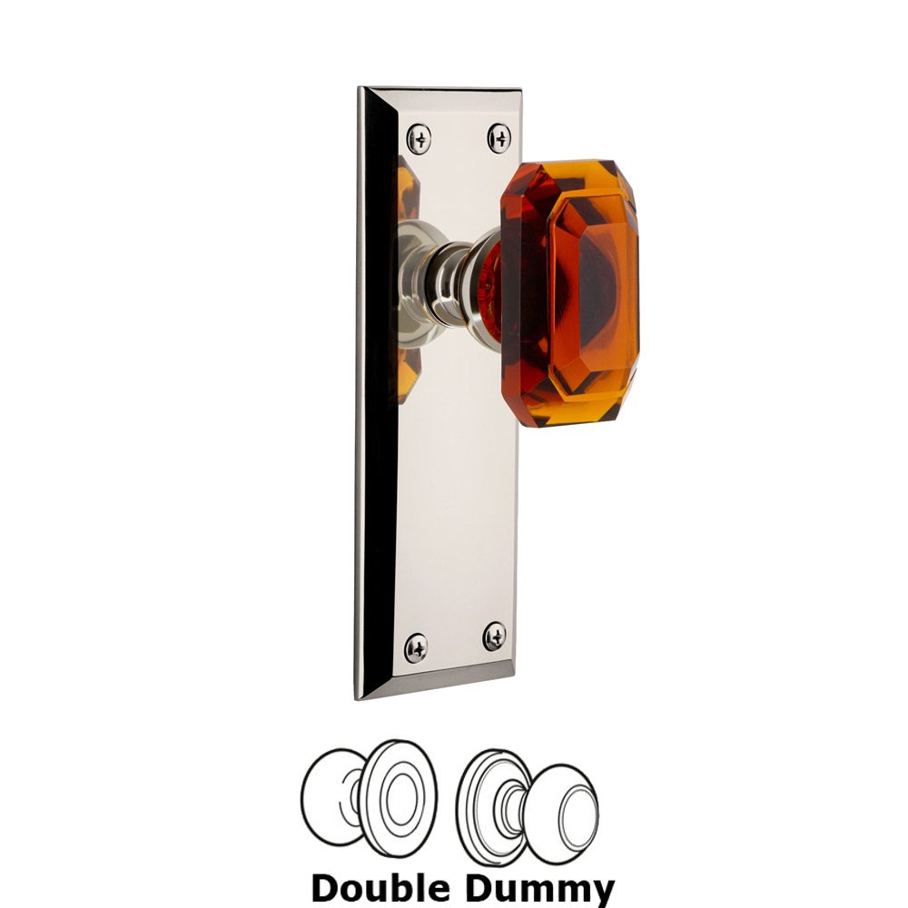 Fifth Avenue - Double Dummy Knob with Baguette Amber Crystal Knob in Polished Nickel