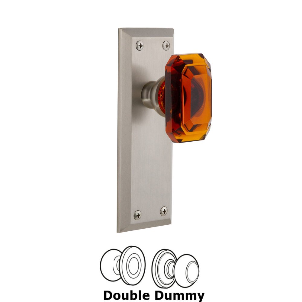 Fifth Avenue - Double Dummy Knob with Baguette Amber Crystal Knob in Satin Nickel