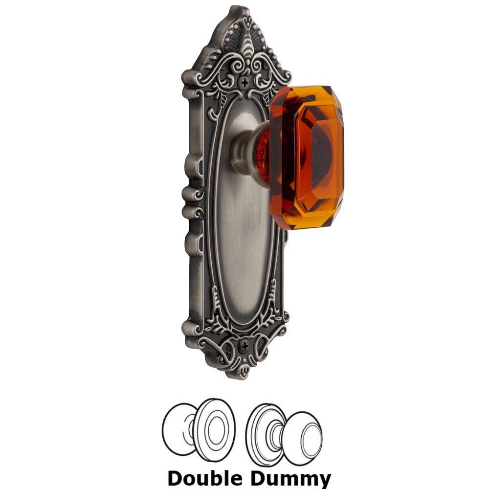 Grande Victorian - Double Dummy Knob with Baguette Amber Crystal Knob in Antique Pewter