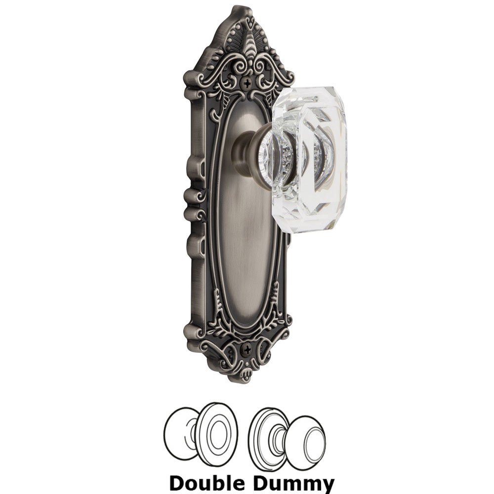 Grande Victorian - Double Dummy Knob with Baguette Clear Crystal Knob in Antique Pewter