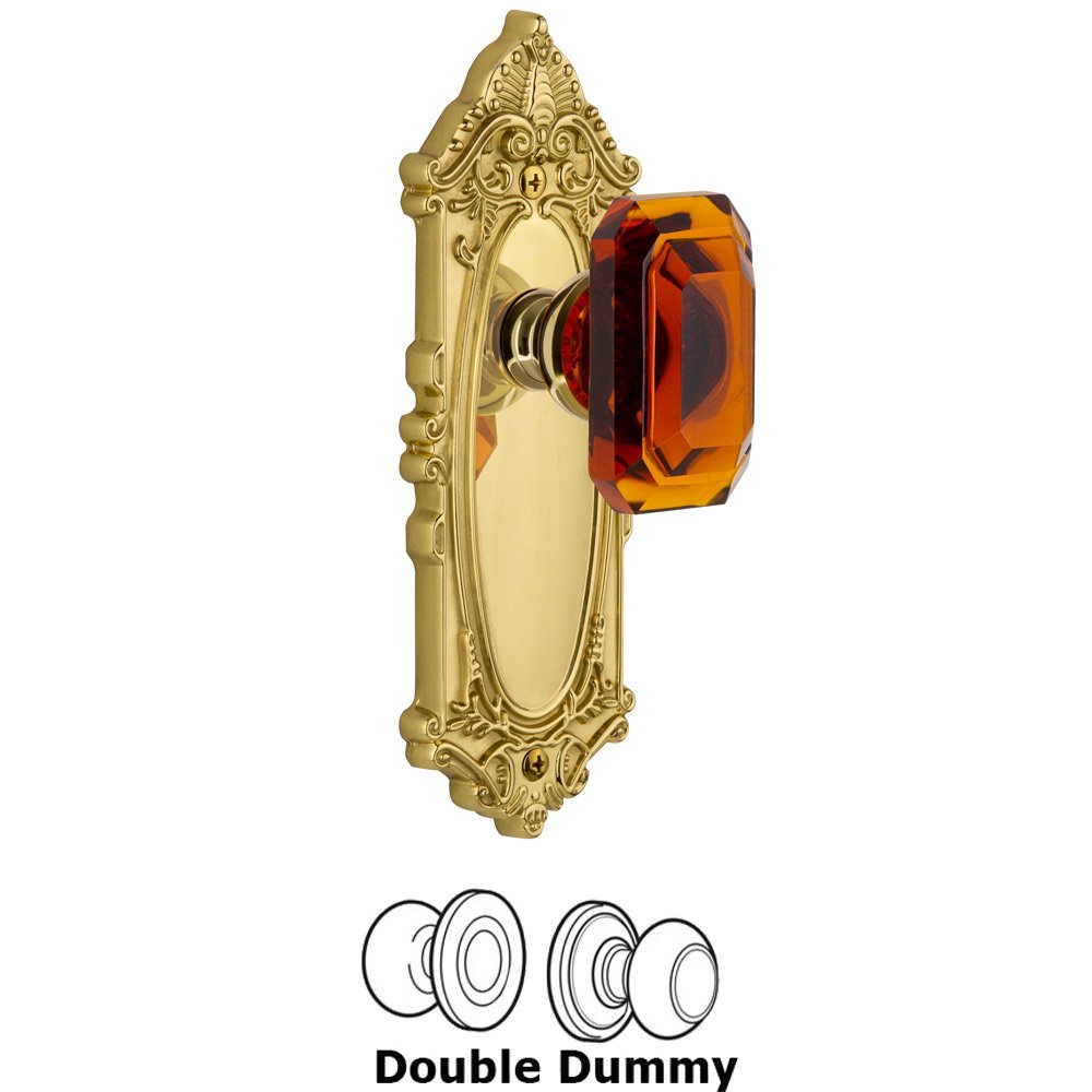 Grande Victorian - Double Dummy Knob with Baguette Amber Crystal Knob in Polished Brass
