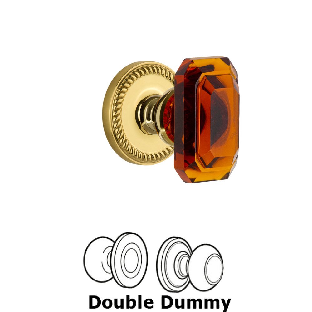 Newport - Double Dummy Knob with Baguette Amber Crystal Knob in Polished Brass