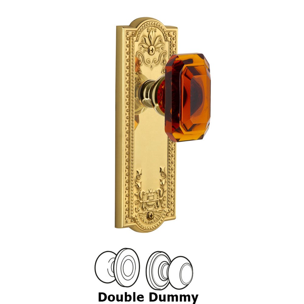 Parthenon - Double Dummy Knob with Baguette Amber Crystal Knob in Polished Brass