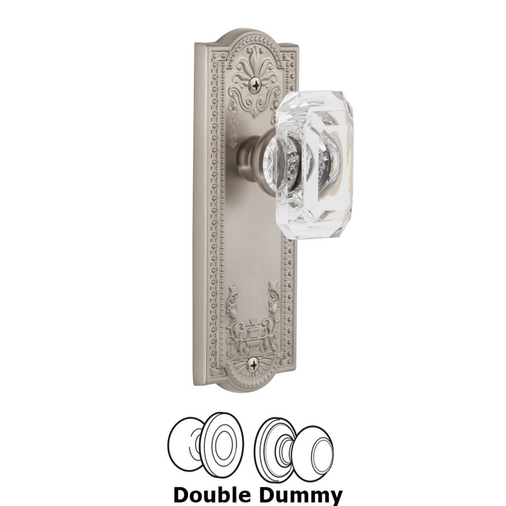 Parthenon - Double Dummy Knob with Baguette Clear Crystal Knob in Satin Nickel