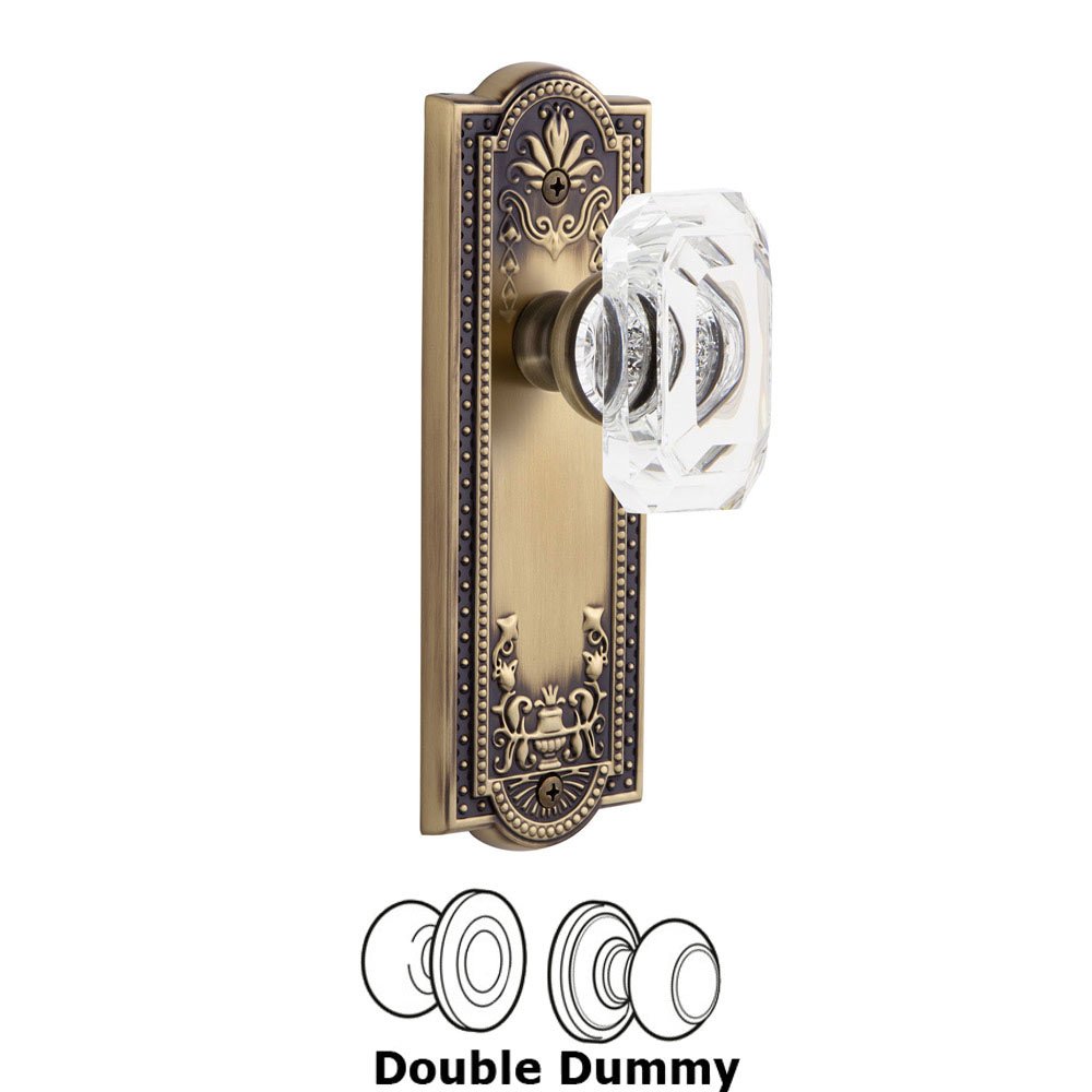 Parthenon - Double Dummy Knob with Baguette Clear Crystal Knob in Vintage Brass