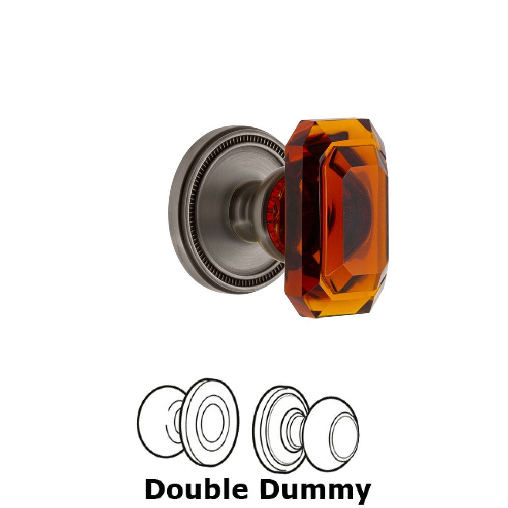 Soleil - Double Dummy Knob with Baguette Amber Crystal Knob in Antique Pewter