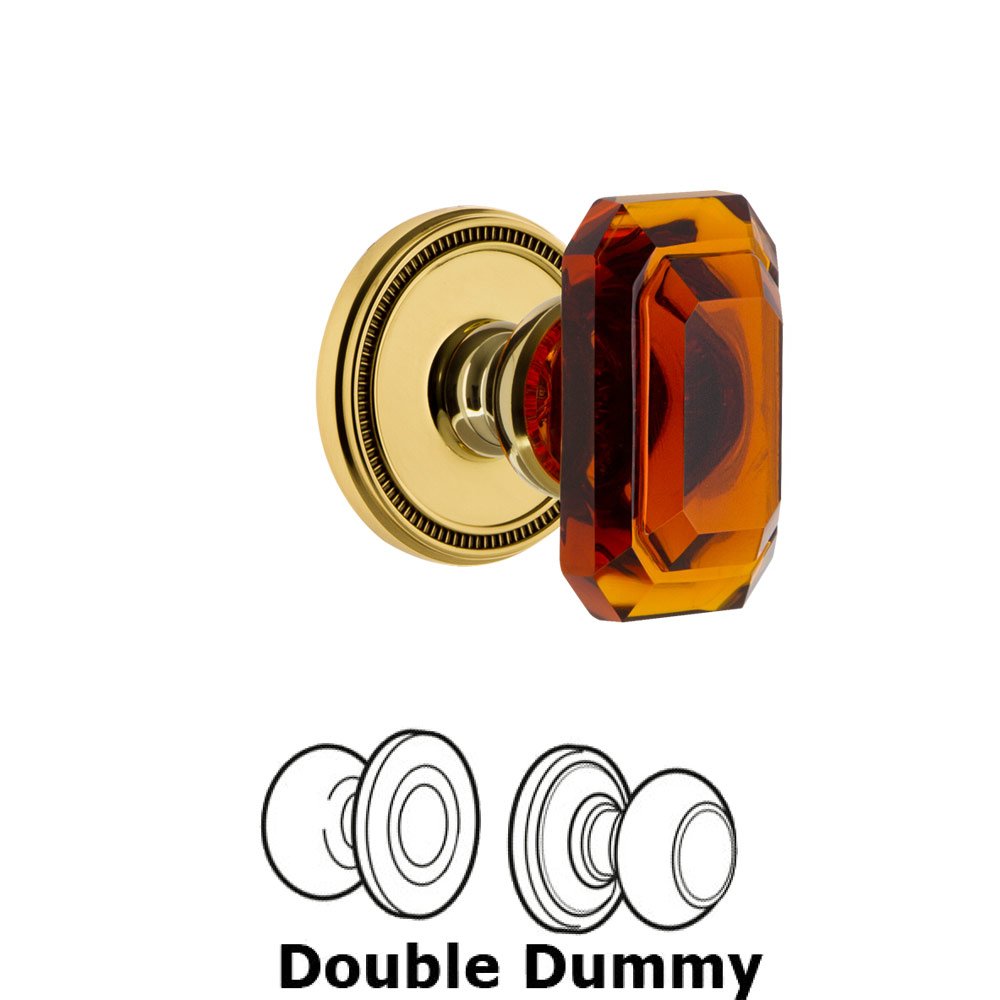 Soleil - Double Dummy Knob with Baguette Amber Crystal Knob in Polished Brass