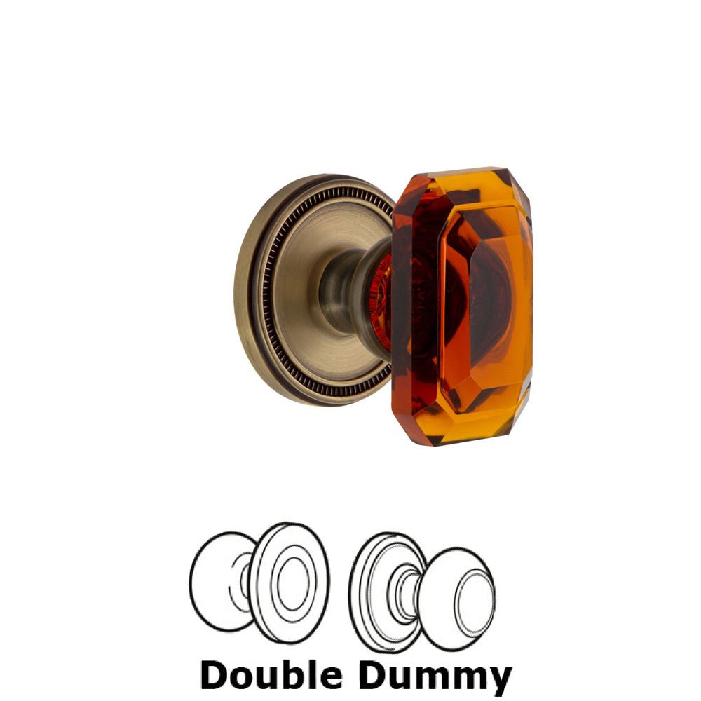 Soleil - Double Dummy Knob with Baguette Amber Crystal Knob in Vintage Brass