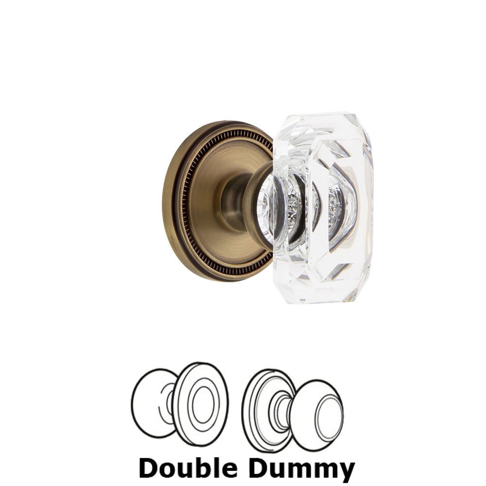 Soleil - Double Dummy Knob with Baguette Clear Crystal Knob in Vintage Brass