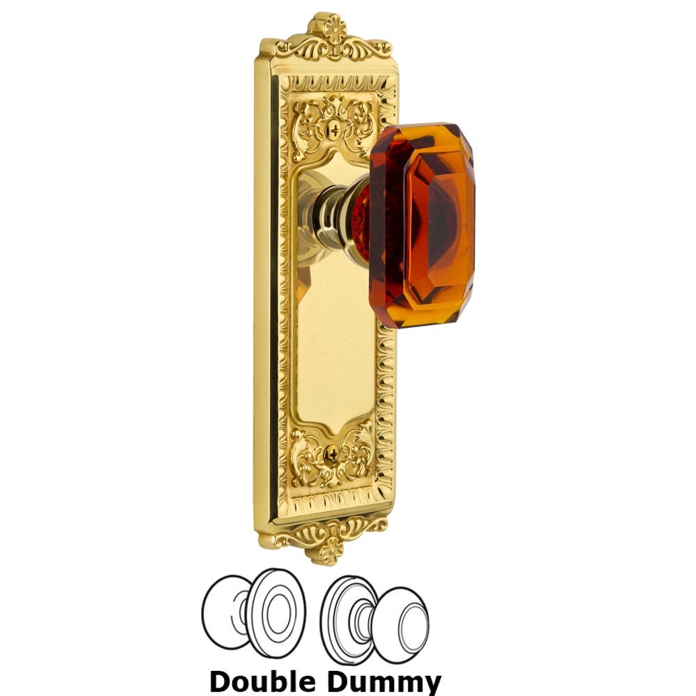 Windsor - Double Dummy Knob with Baguette Amber Crystal Knob in Lifetime Brass