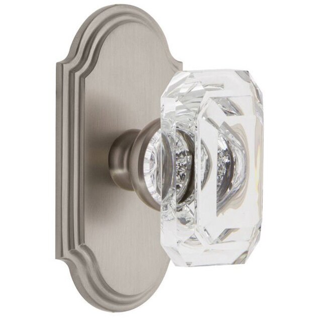 Arc - Privacy Knob with Baguette Clear Crystal Knob in Satin Nickel
