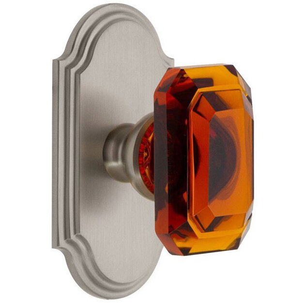 Arc - Privacy Knob with Baguette Amber Crystal Knob in Satin Nickel